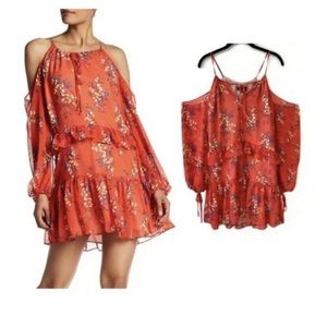 Cold shoulder dress, beautiful red/orange floral
